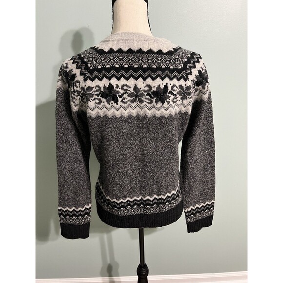 Eddie Bauer Gray Fair Isle Cardigan Sweater Wool Medium EUC - Picture 4 of 8